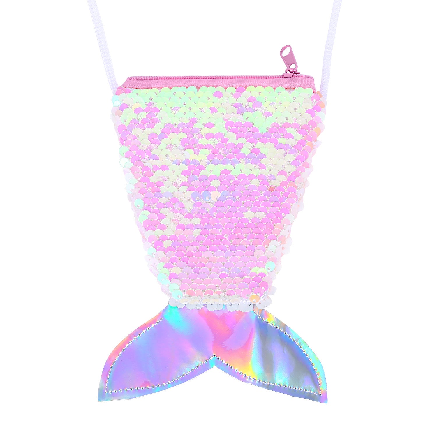 Wholesale Children' s wallet fish tail sequins lanyard coin purse girl mermaid diagonal